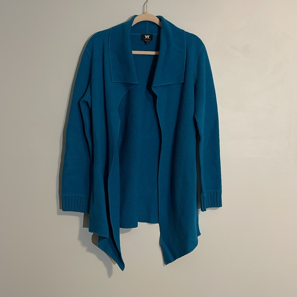 W by Worth Wool Open Front Waterfall Blue Cardigan Sweater Women’s Size Small - Picture 2 of 8